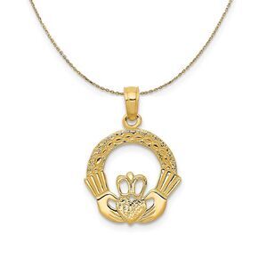 14k Yellow Gold Claddagh Circle Necklace - 24 Inch